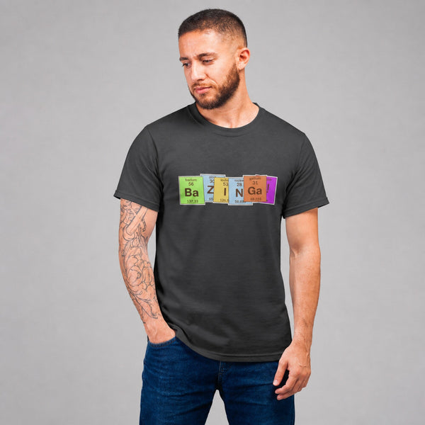 Big Bang Theory Bazinga! Unisex T-Shirt — worn on model, front
