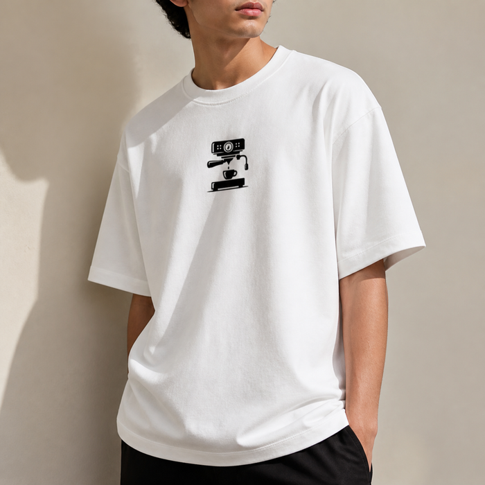 Brew Up Some Comfort: Oversized Coffee Machine Slouch Tee