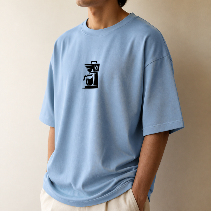 Coffee Machine Print Tee — Sky Blue
