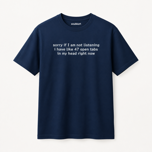 47 Open Tabs In My Head Tee — Navy — front view