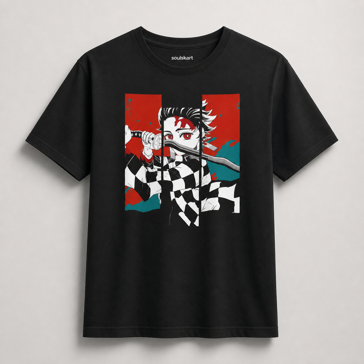 Tanjiro Kamado Panel Art Tee — Black