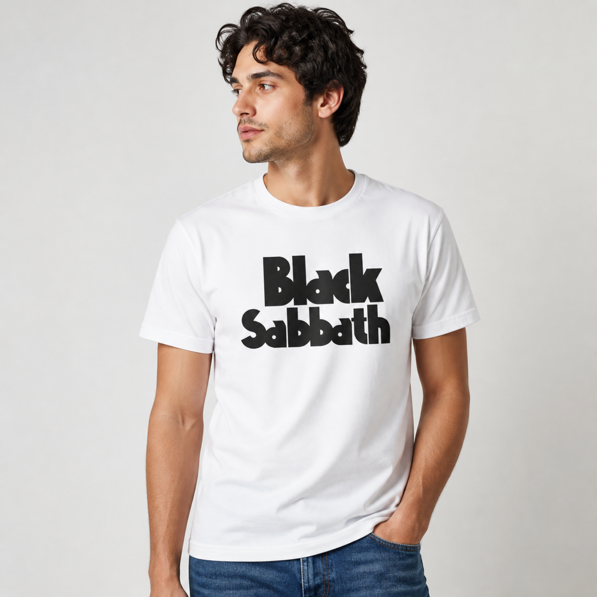 Black Sabbath Vintage Tee — worn on model, front