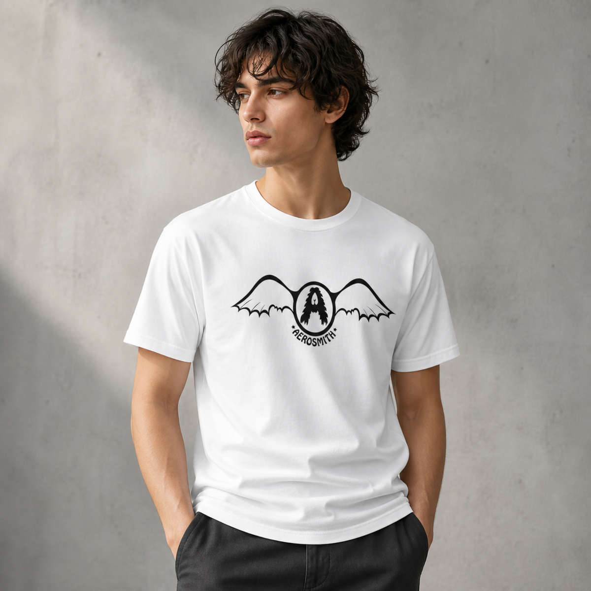 Aerosmith Rock 'N Roll Tee — worn on model, front