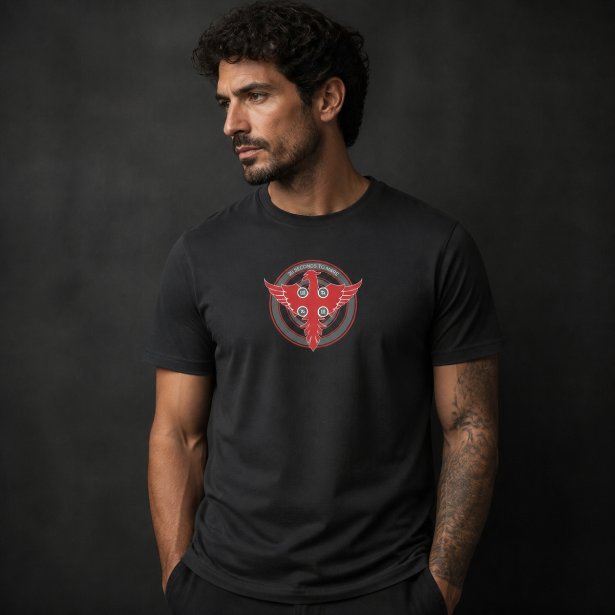 30 Seconds to Mars Band Tee — worn on model, front