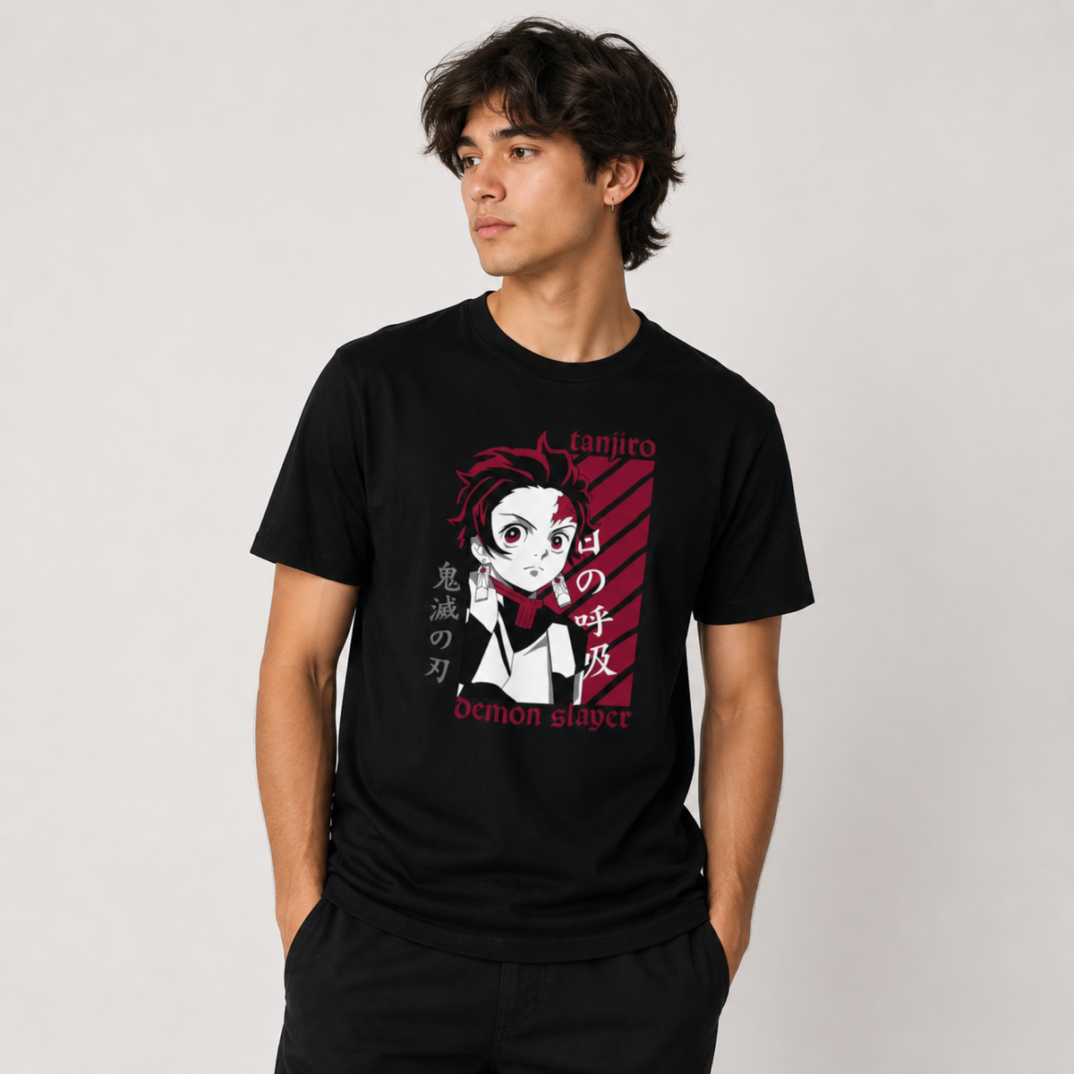 Tanjiro's Triumph: Unisex Cotton-Blend T-Shirt with Exclusive Anime Hero Print
