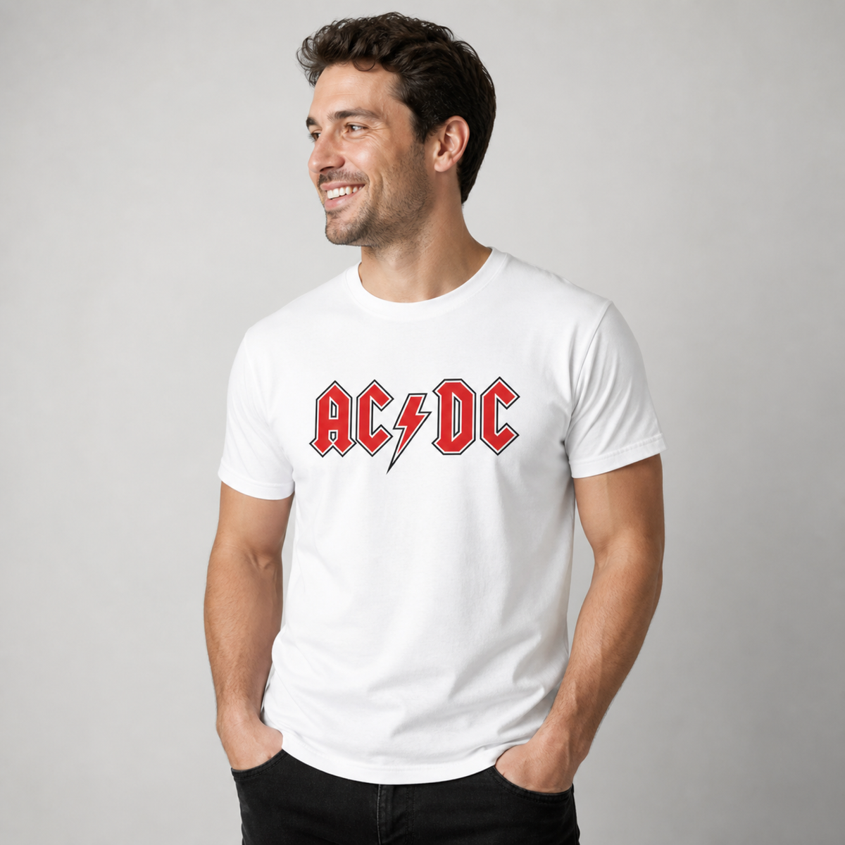 AC/DC Band Tee — worn on model, front