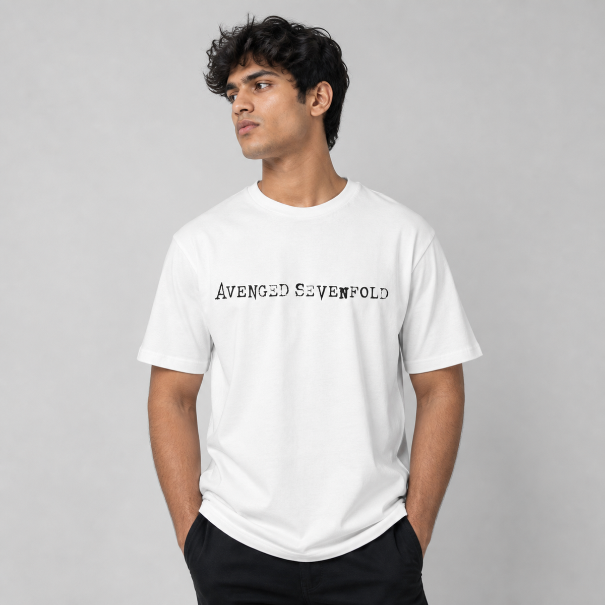 Avenged Sevenfold Fan Tee — worn on model, front