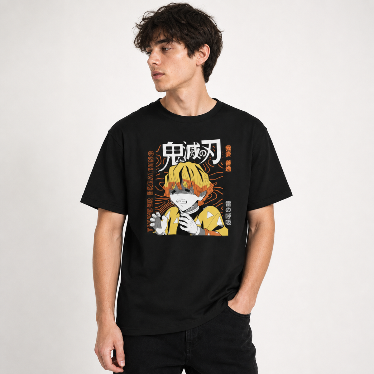 Thunder Strike Zenitsu Tee: Unisex Cotton Blend T-Shirt with Dynamic Zenitsu Agatsuma Print