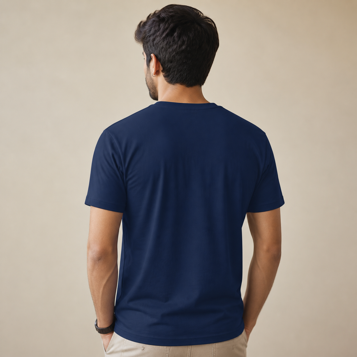 47 Open Tabs In My Head Tee — Navy — worn on model, back