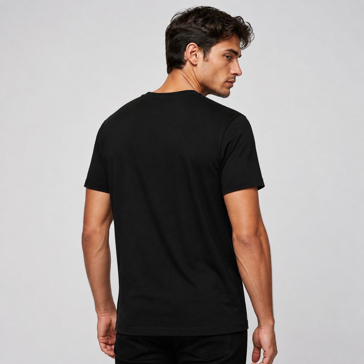 Led Zeppelin Winged Angel Tee — Black — worn on model, back