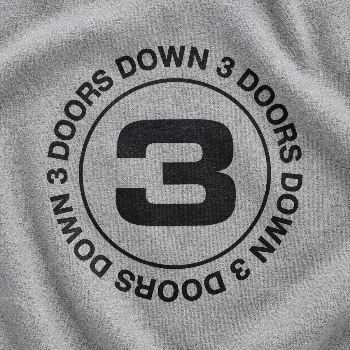 3 Doors Down Melange Grey Hoodie — print detail close-up