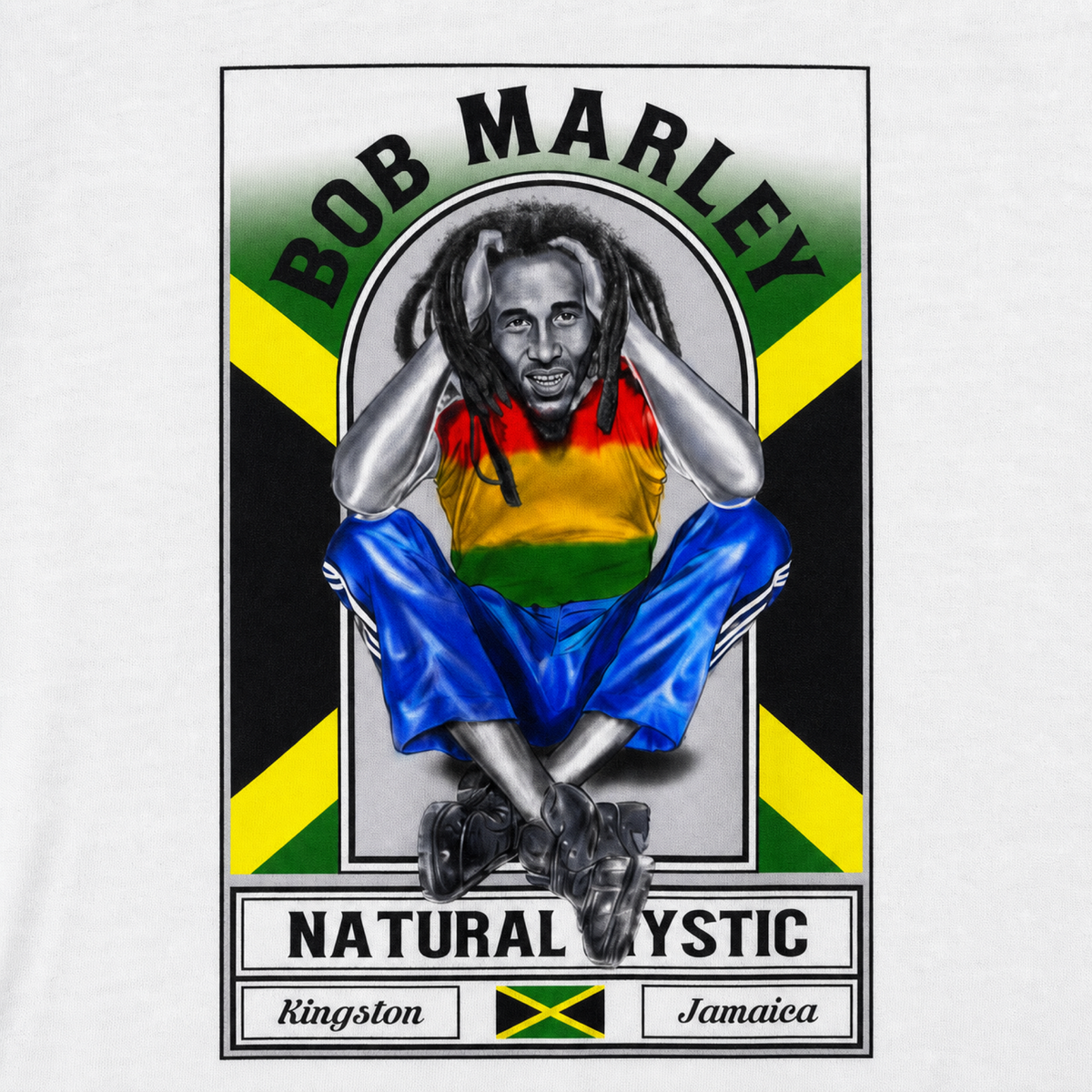 Bob Marley "Natural Mystic" Inspired Unisex Tee — print detail close-up