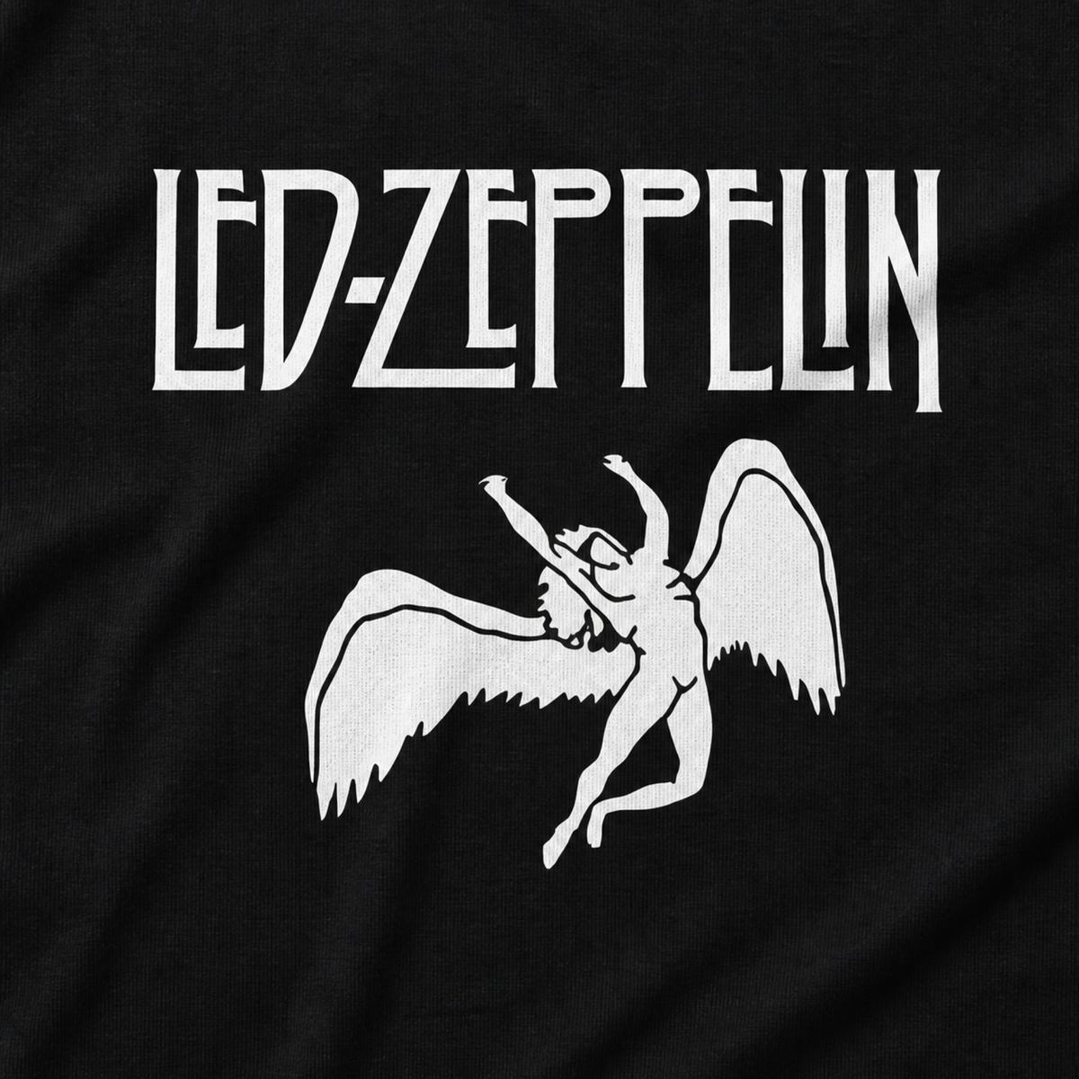 Led Zeppelin Winged Angel Tee — Black — print detail close-up