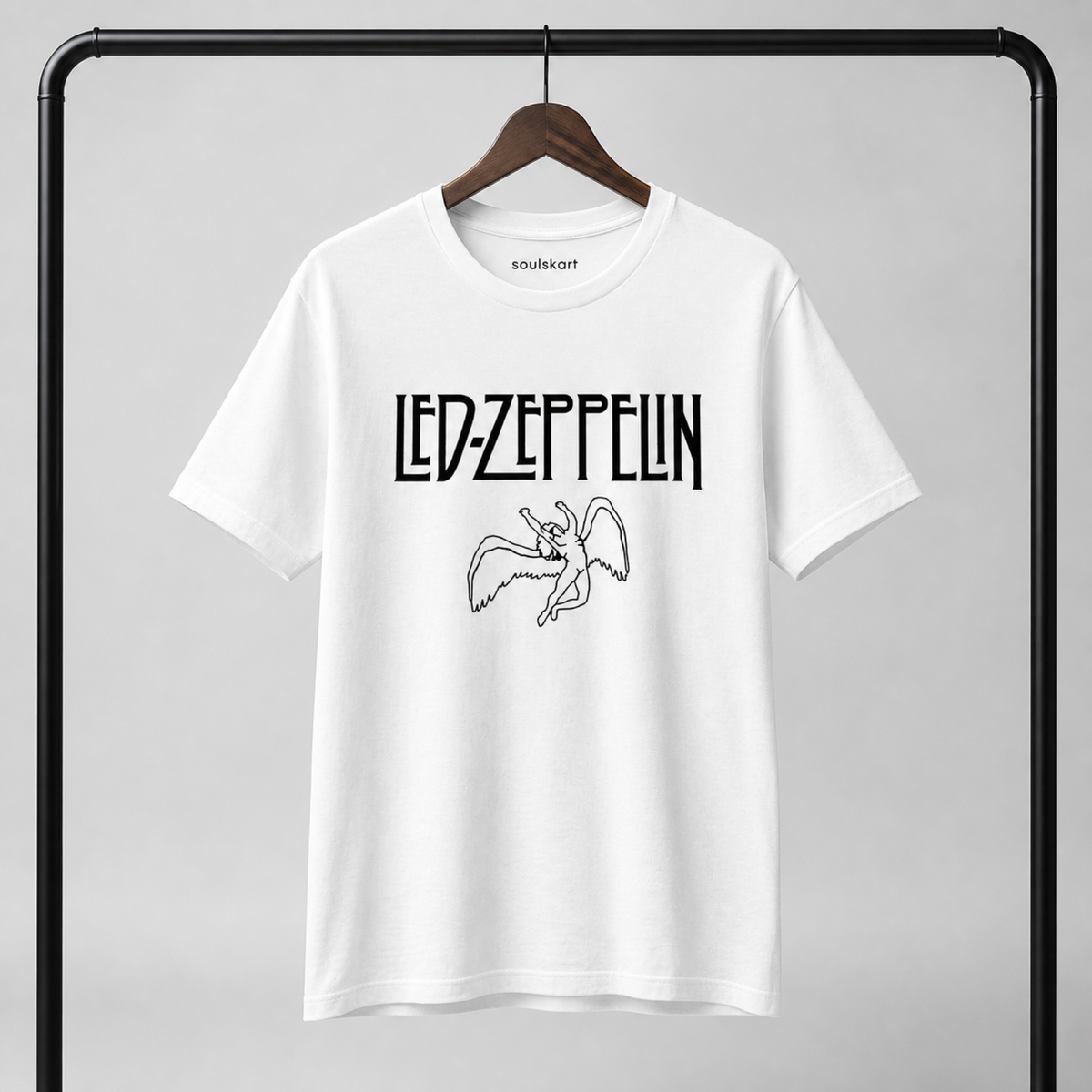 Led Zeppelin Winged Angel Tee — White — on hanger