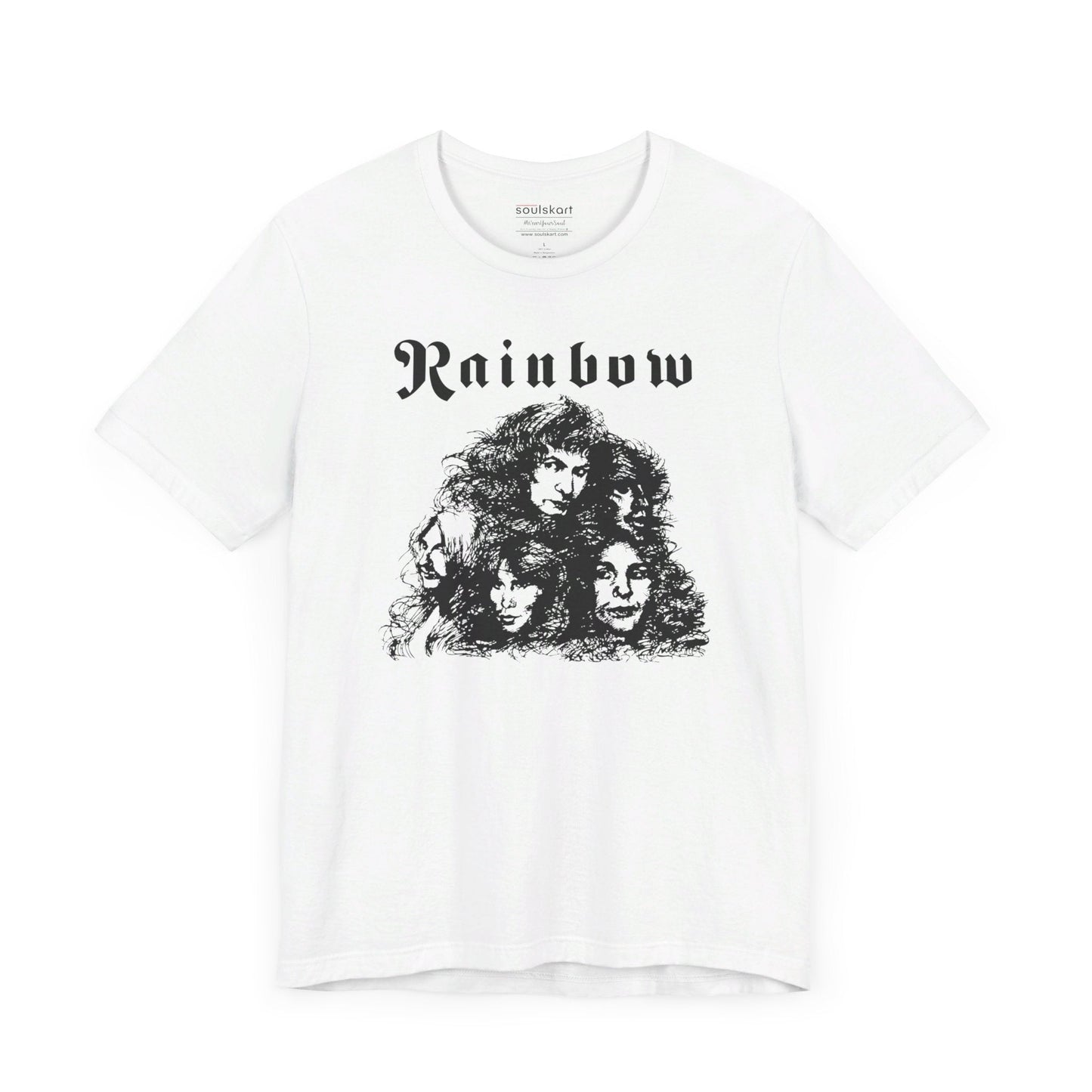 Rainbow Music Band Tee - Unisex Retro Vibes, Soft Cotton, Classic Fit - Front View