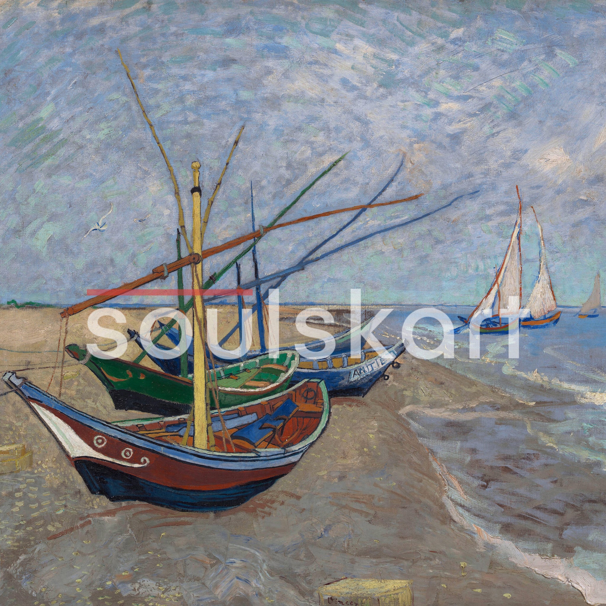 Vincent van Gogh Fishing Boats on the Beach at Les Saintes-Maries-de-la-Mer Hoodie