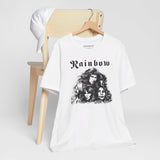 Rainbow Music Band Tee - Unisex Retro Vibes, Soft Cotton, Classic Fit - Side View