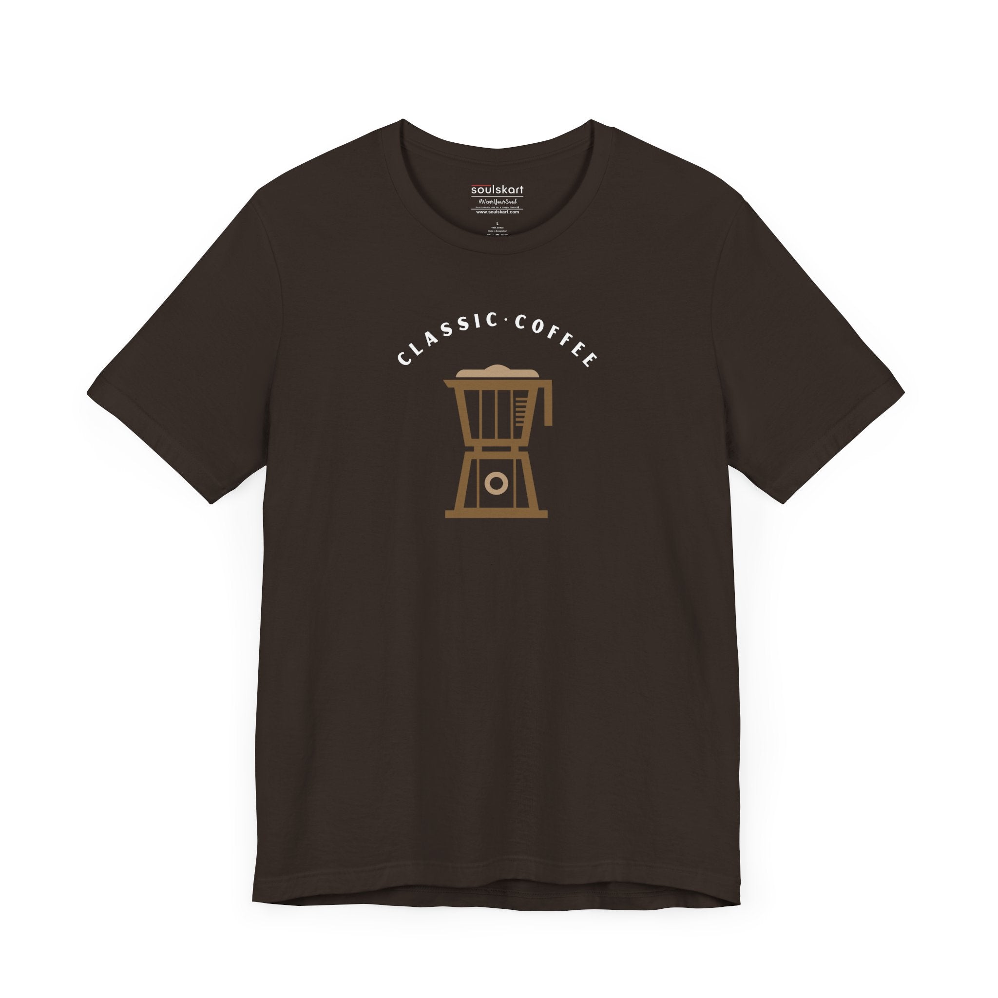 Classic Coffee Vibes coffee tee front print, brown unisex