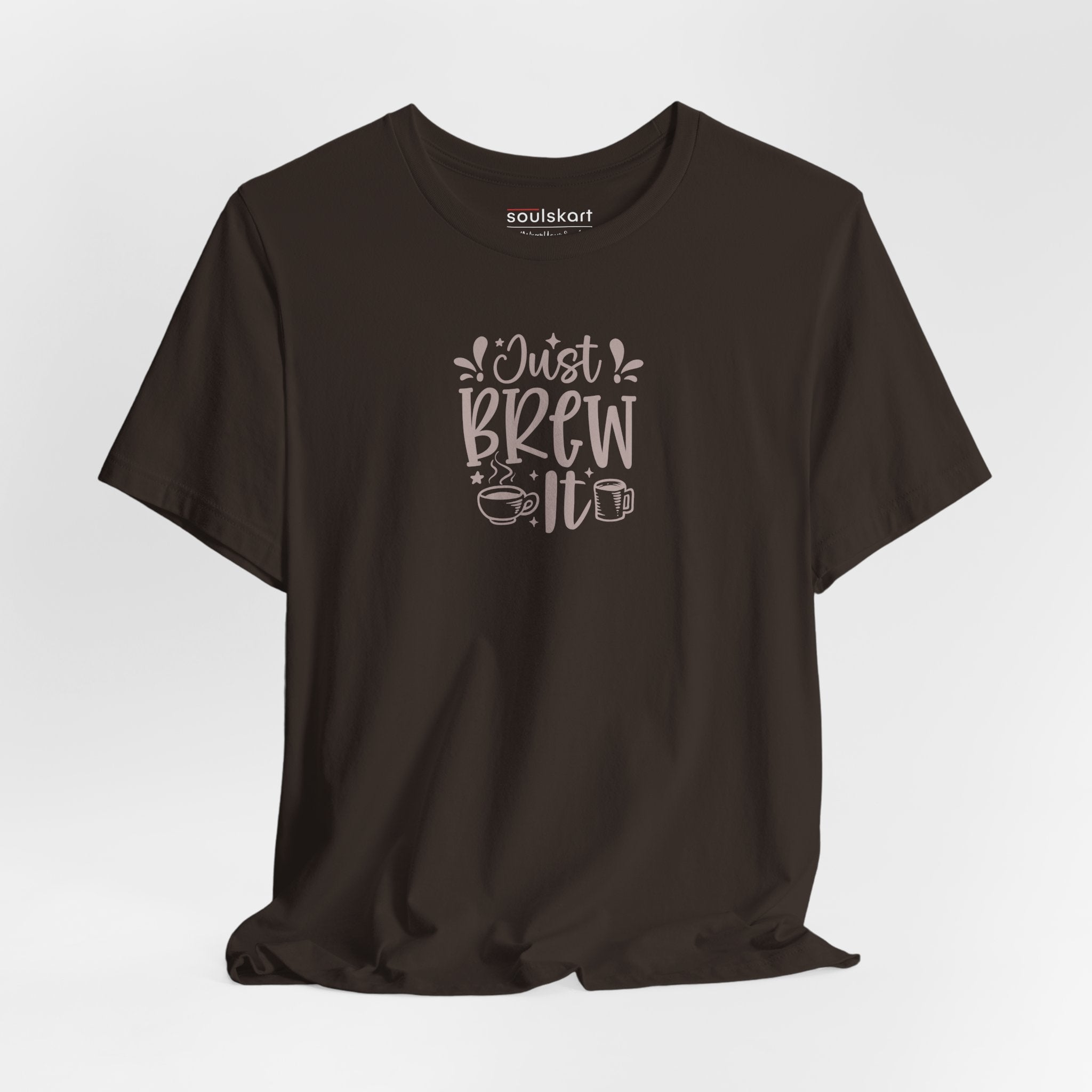 Coffee: Just Brew It coffee print t-shirt, brown, unisex regular fit