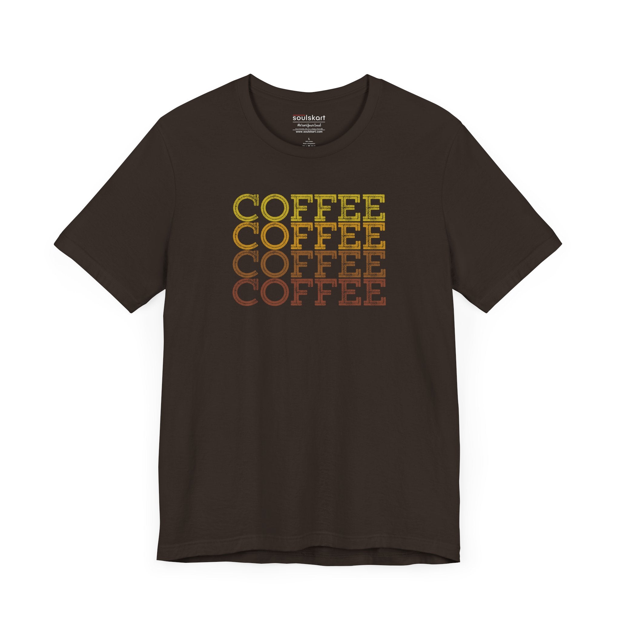 Brewed for Comfort coffee tee front print, brown unisex