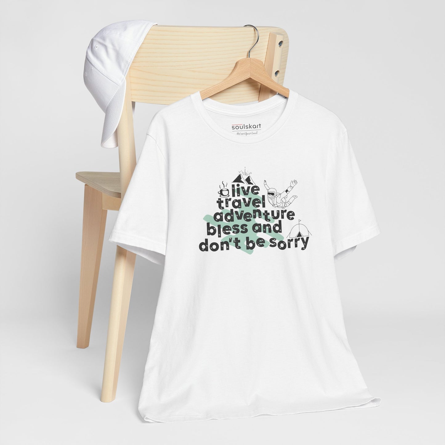 "Live, Travel, Adventure, Bless & Don’t Be Sorry" Graphic Tee - Side View