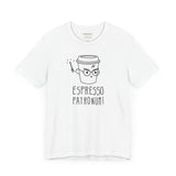 Espresso Patronum coffee tee side view, white unisex