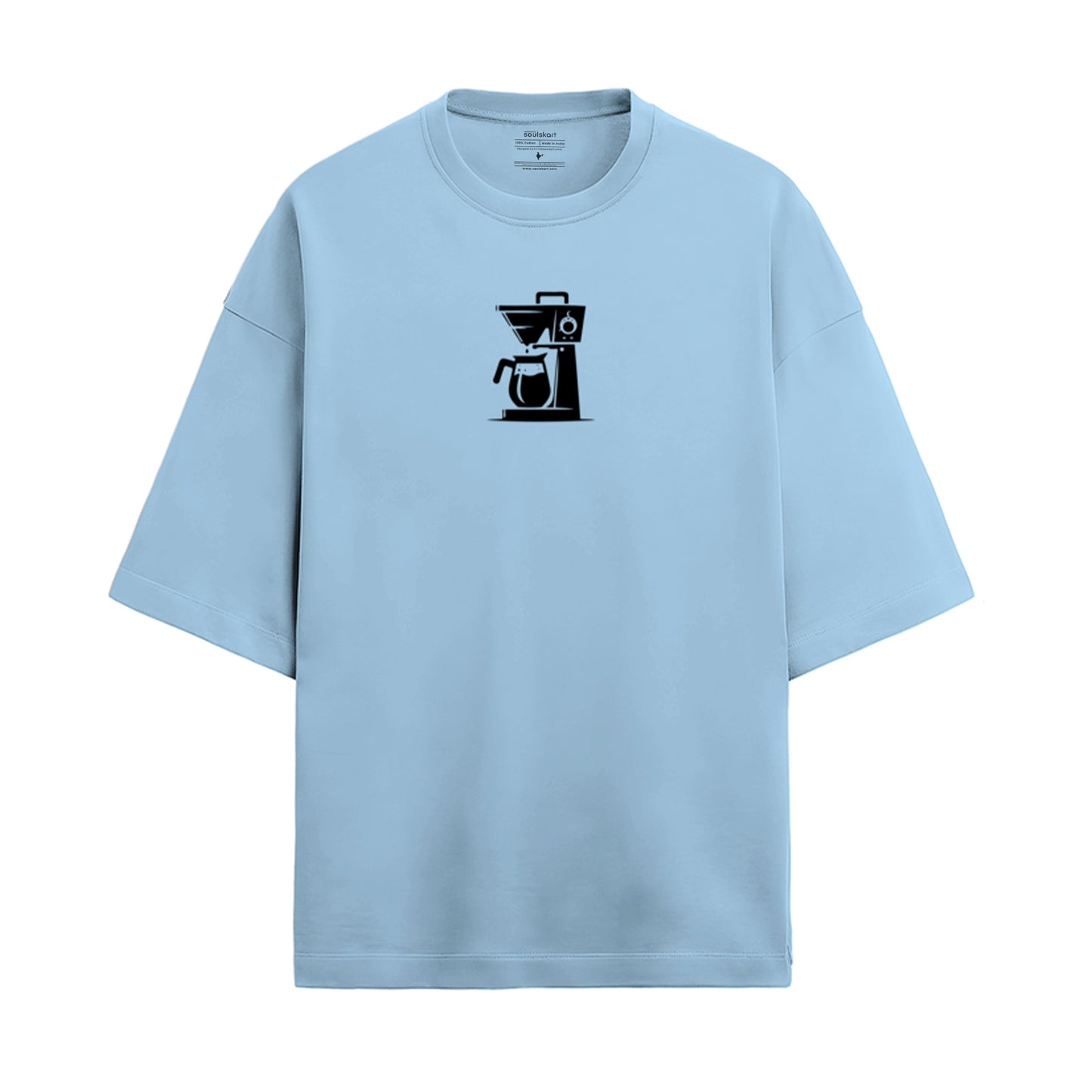 Coffee & Chill: Oversized Slouch Tee with Coffee Machine Print - Main Product Image