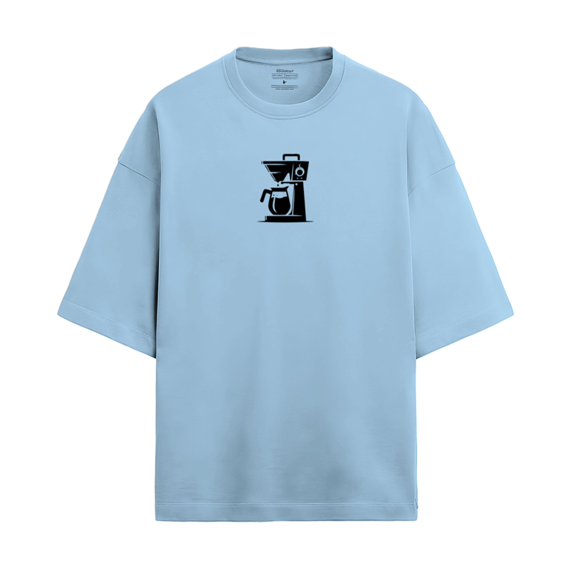 Coffee & Chill: Oversized Slouch Tee with Coffee Machine Print - Main Product Image