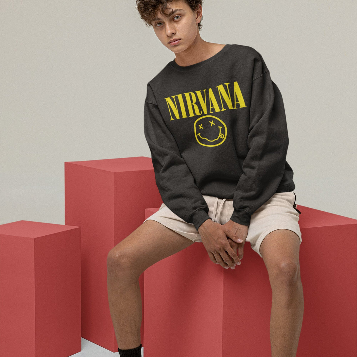 Nirvana Smiley Face Sweatshirt — Black — product photo 3