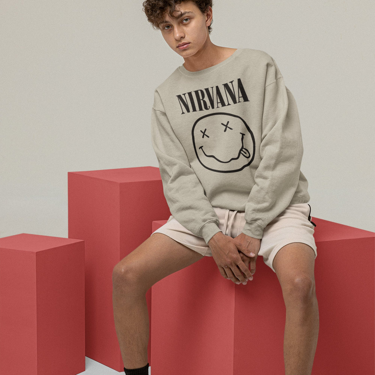 Nirvana Smiley Face Sweatshirt — Sand — product photo 3