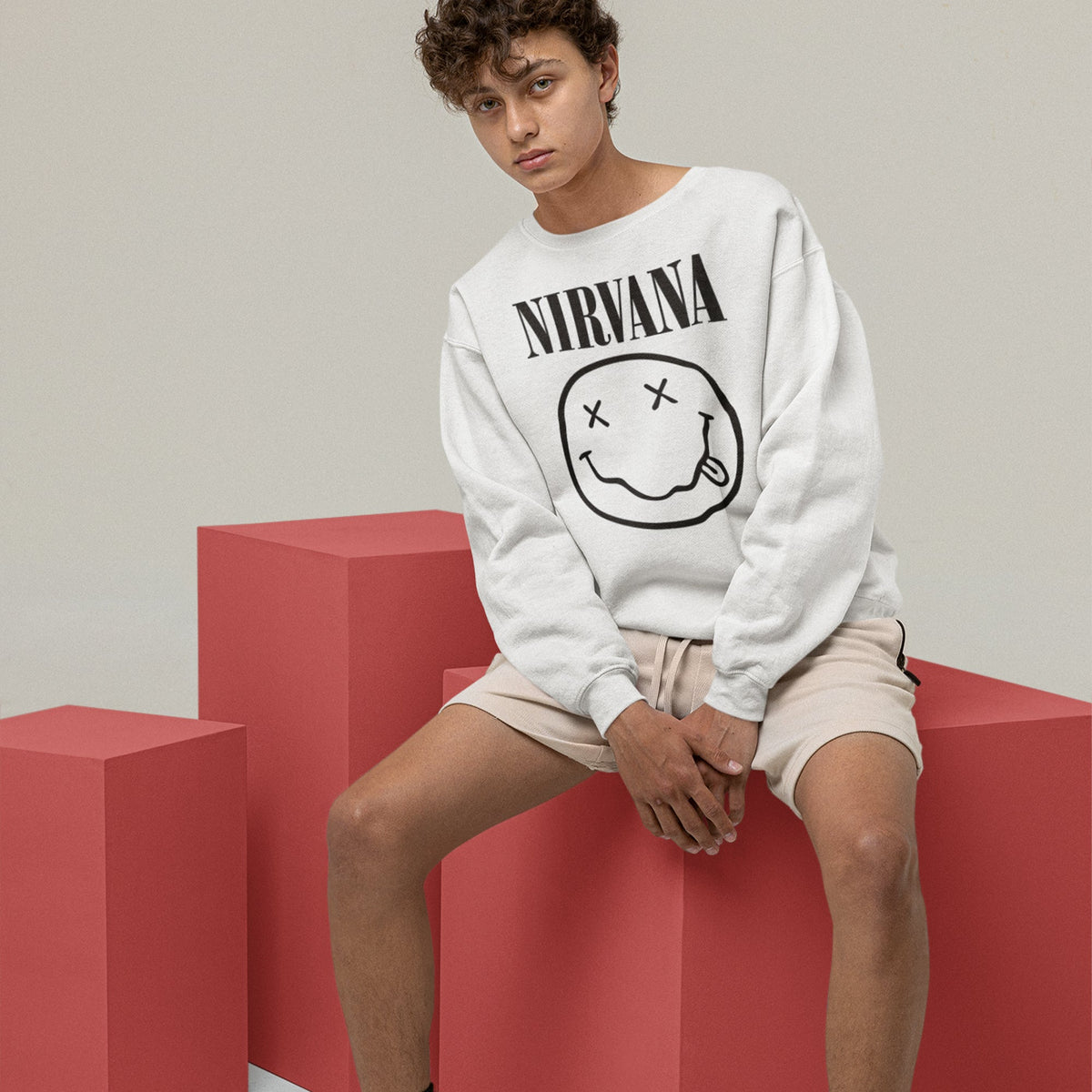 Nirvana Smiley Face Sweatshirt — White — product photo 3