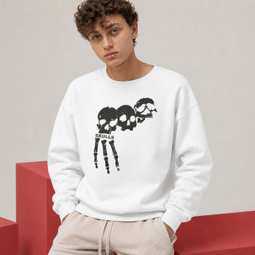 3 skulls Unisex Premium Sweatshirt — worn on model, front