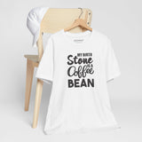 Birthstone Coffee Bean coffee tee side view, white unisex