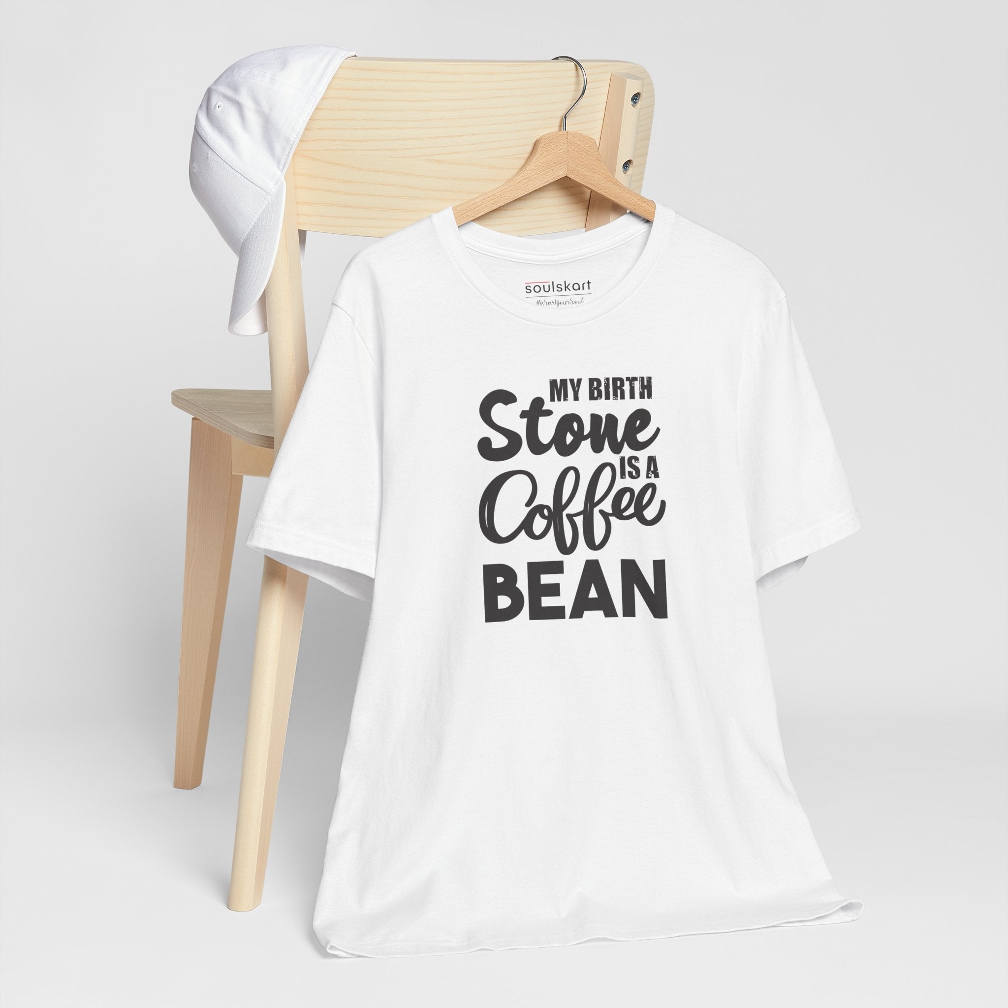 Birthstone Coffee Bean coffee tee side view, white unisex