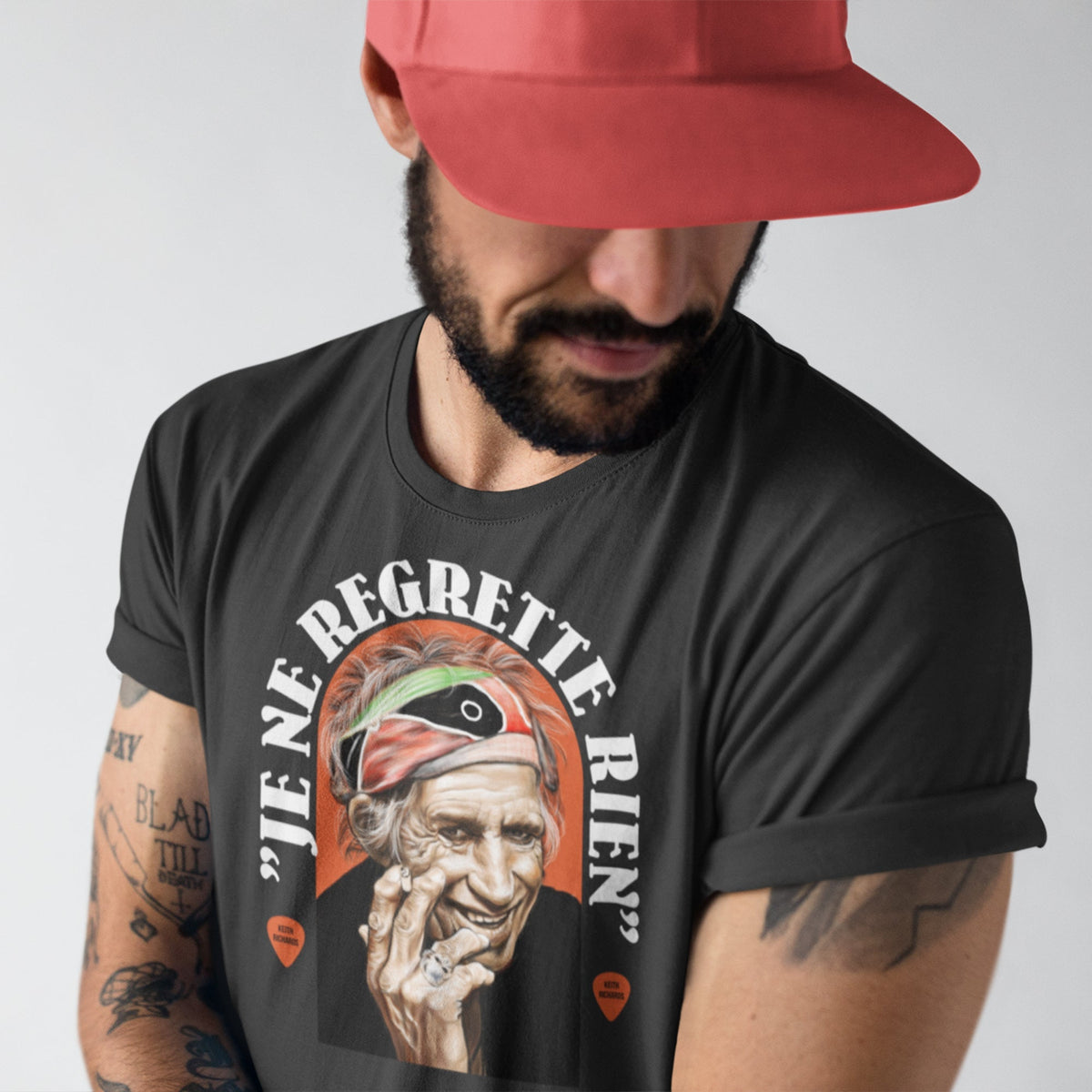 Keith Richards Je Ne Regrette Rien Tee — detail shot