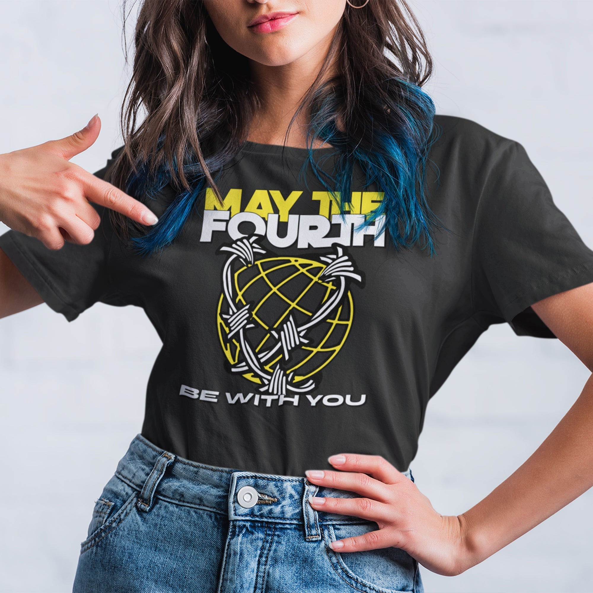 May The Fourth Barbed Wire Globe Tee — side view