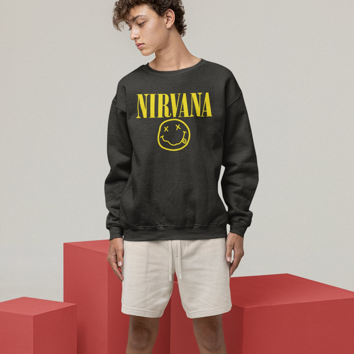 Nirvana Smiley Face Sweatshirt — Black — product photo 4