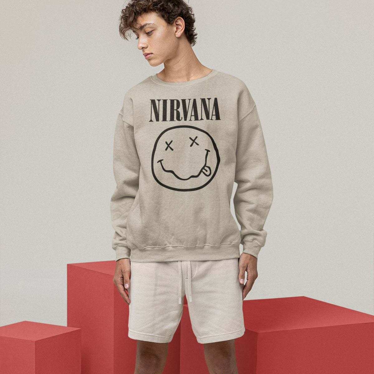 Nirvana Smiley Face Sweatshirt — Sand — product photo 4
