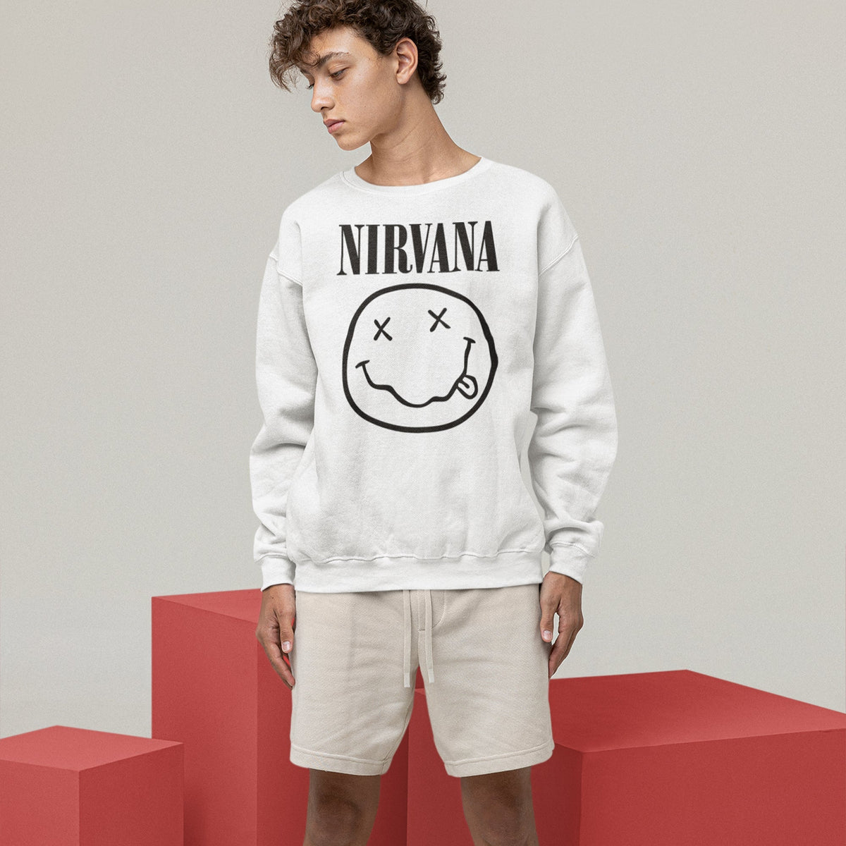 Nirvana Smiley Face Sweatshirt — White — product photo 4