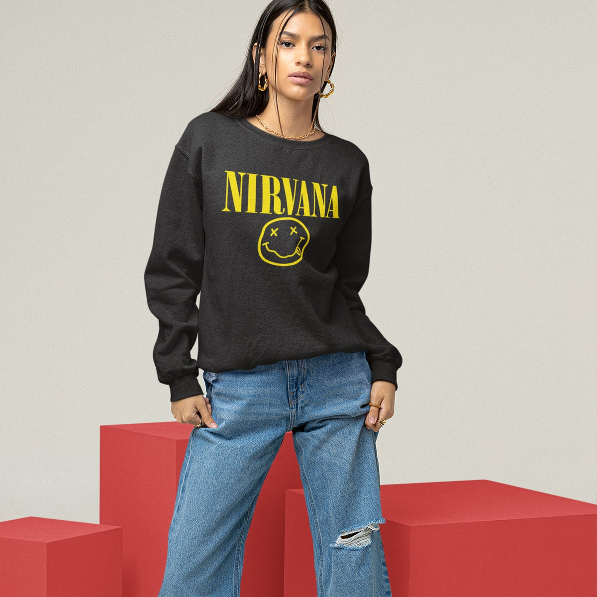 Nirvana Smiley Face Sweatshirt — Black — product photo 7