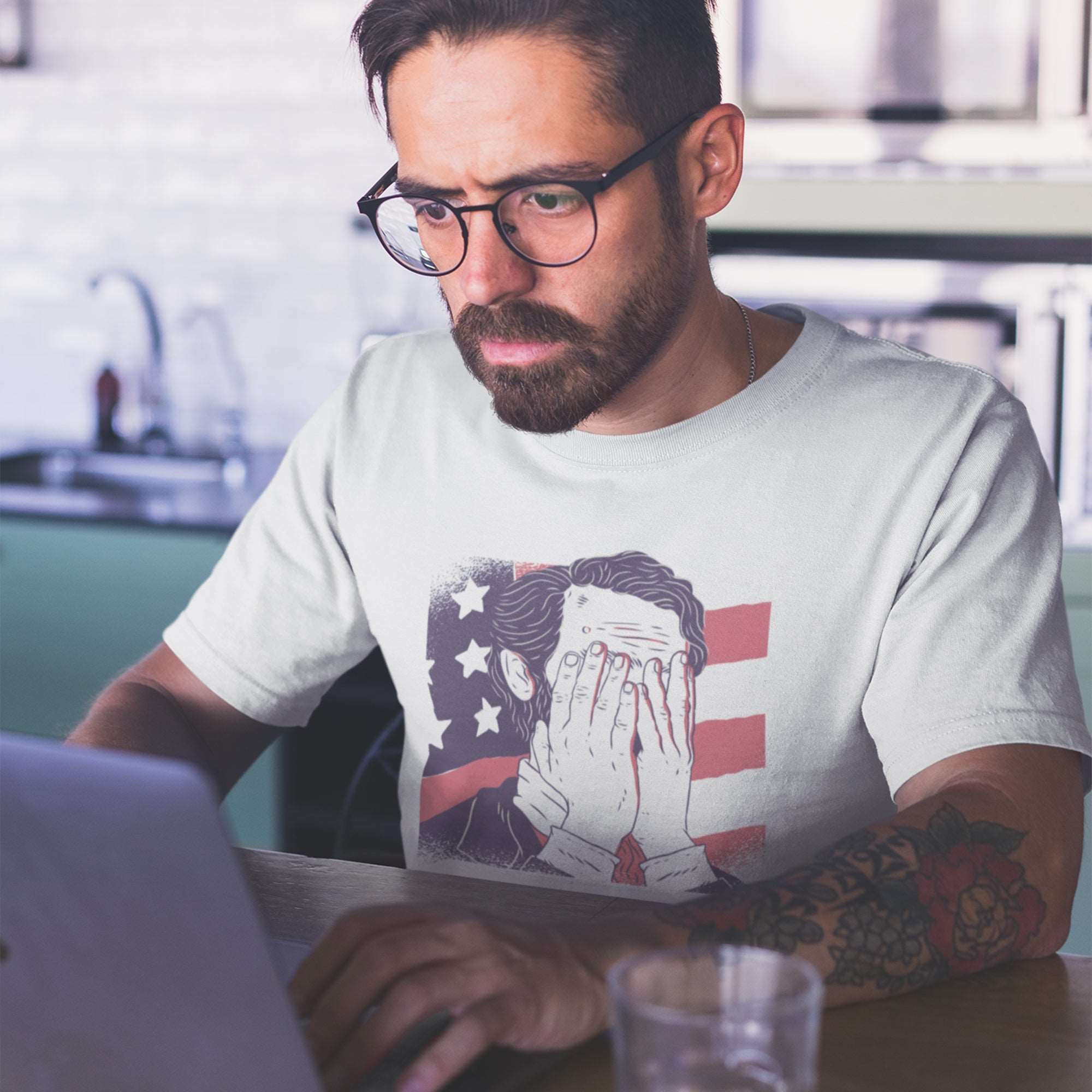 Abraham Lincoln facepalm funny tee detail, unisex