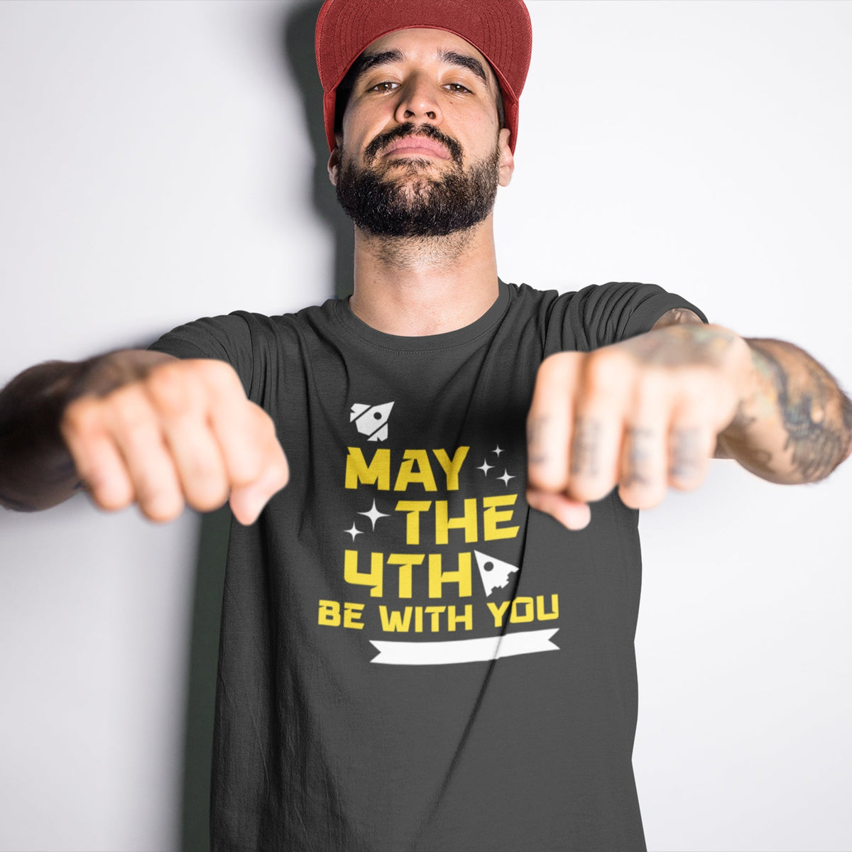 May The 4th Rockets and Stars Tee — close-up detail