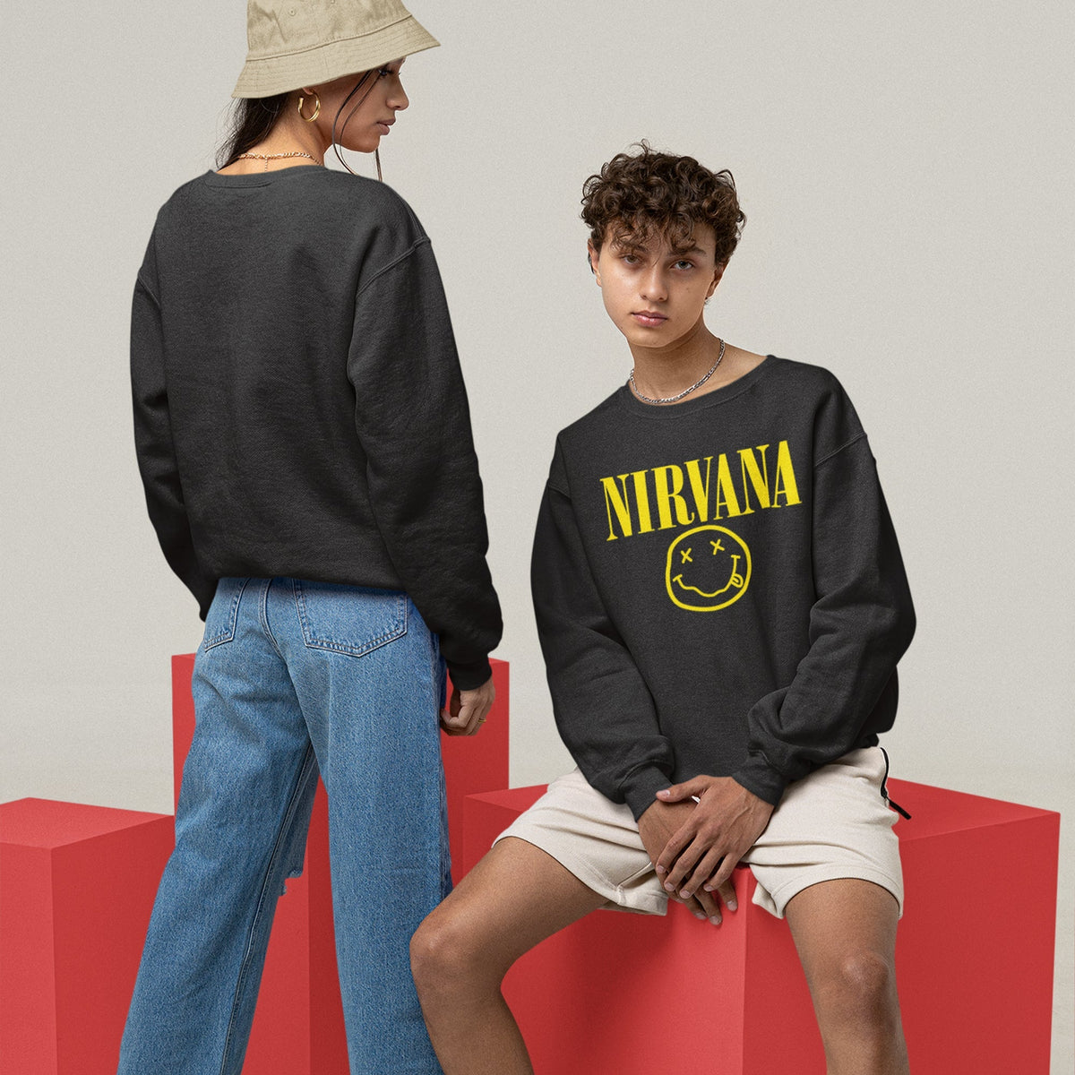 Nirvana Smiley Face Sweatshirt — Black — product photo 5