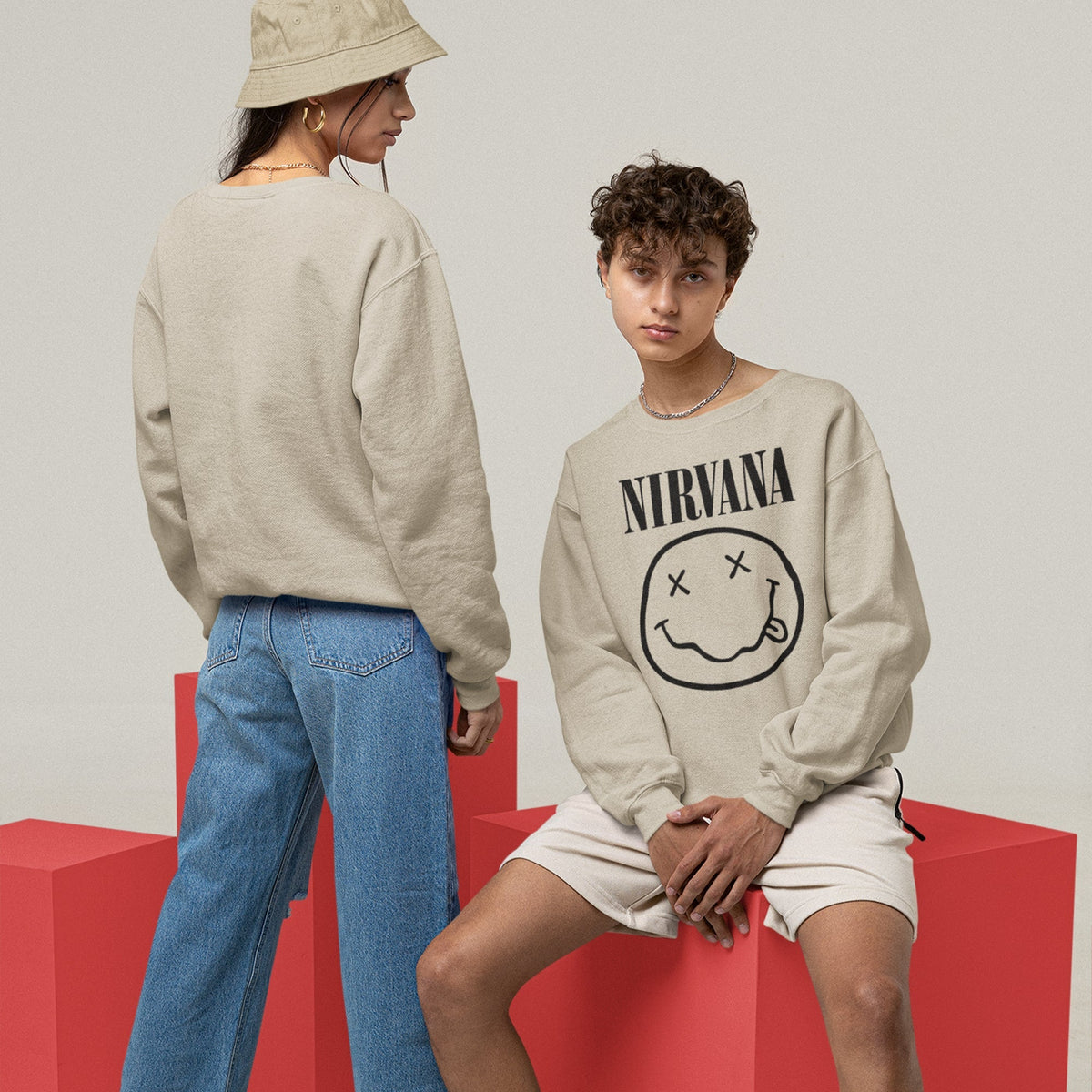 Nirvana Smiley Face Sweatshirt — Sand — product photo 5