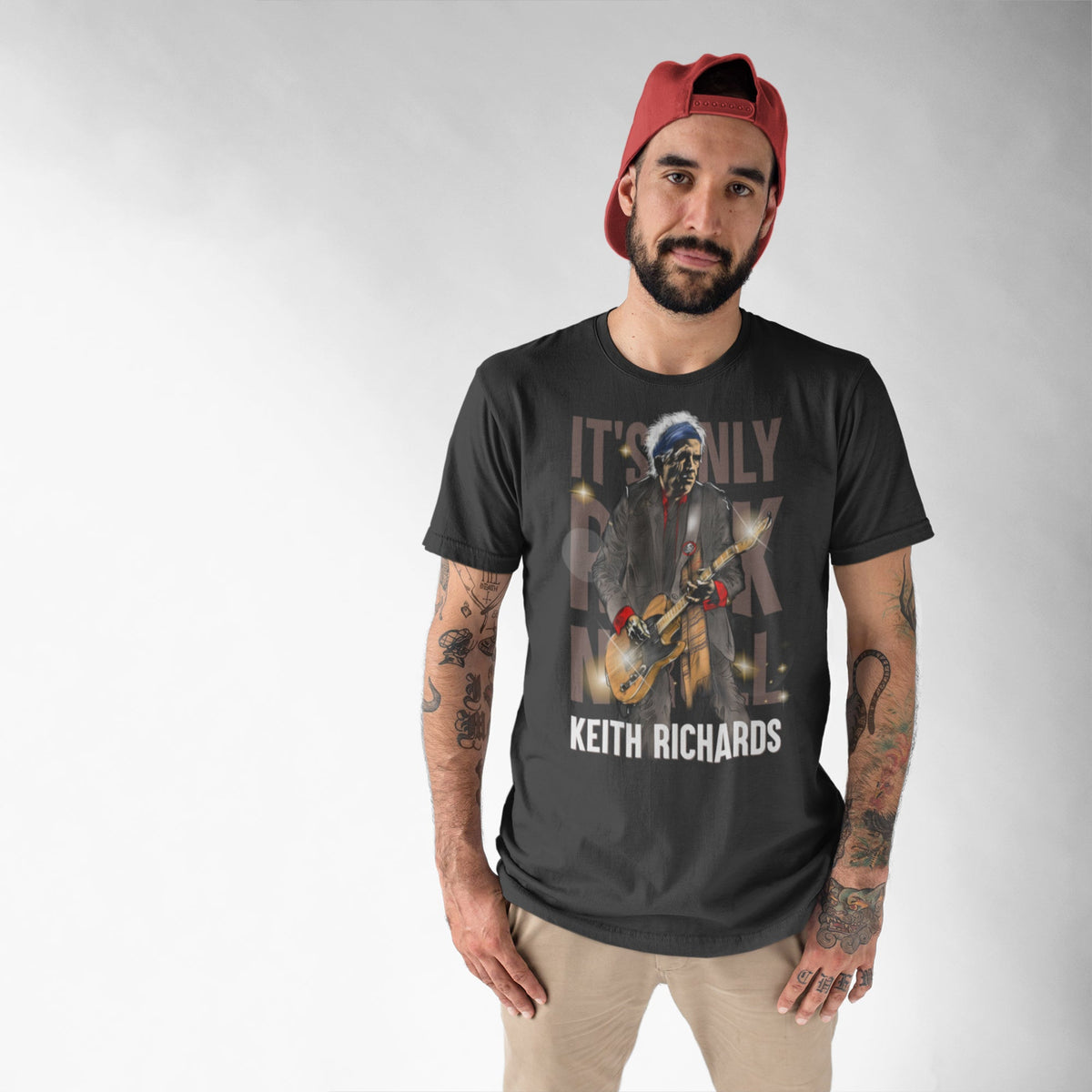 Keith Richards It's Only Rock N Roll Tee — worn on model