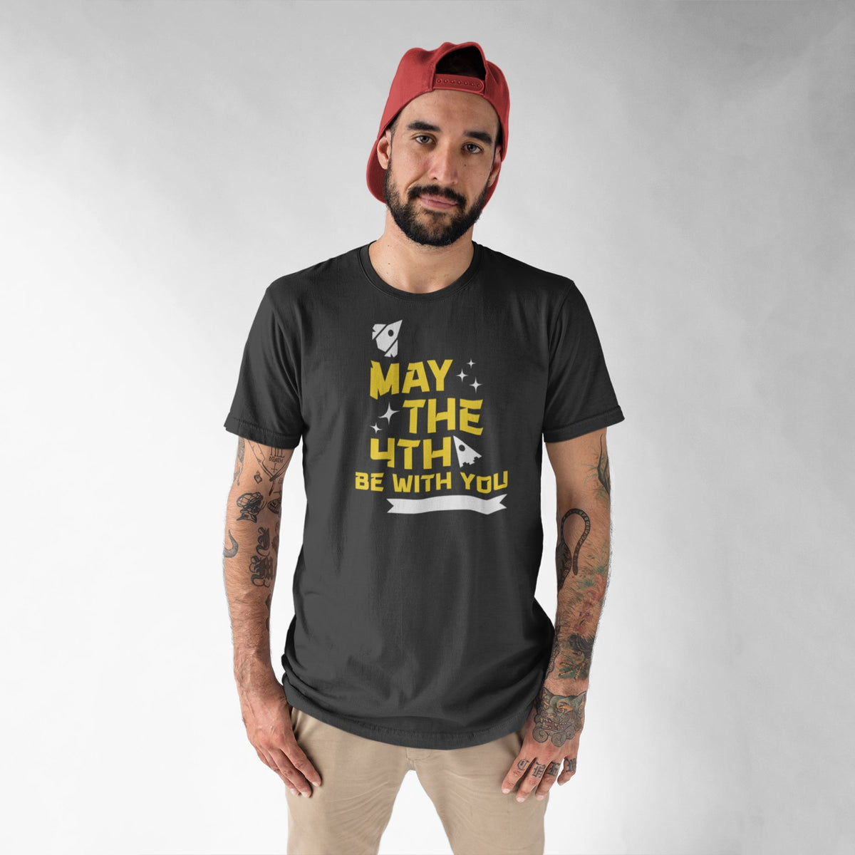 May The 4th Rockets and Stars Tee — worn on model