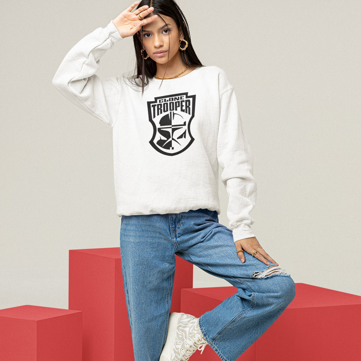 Star Wars Clone Trooper Unisex Premium Sweatshirt — worn on model