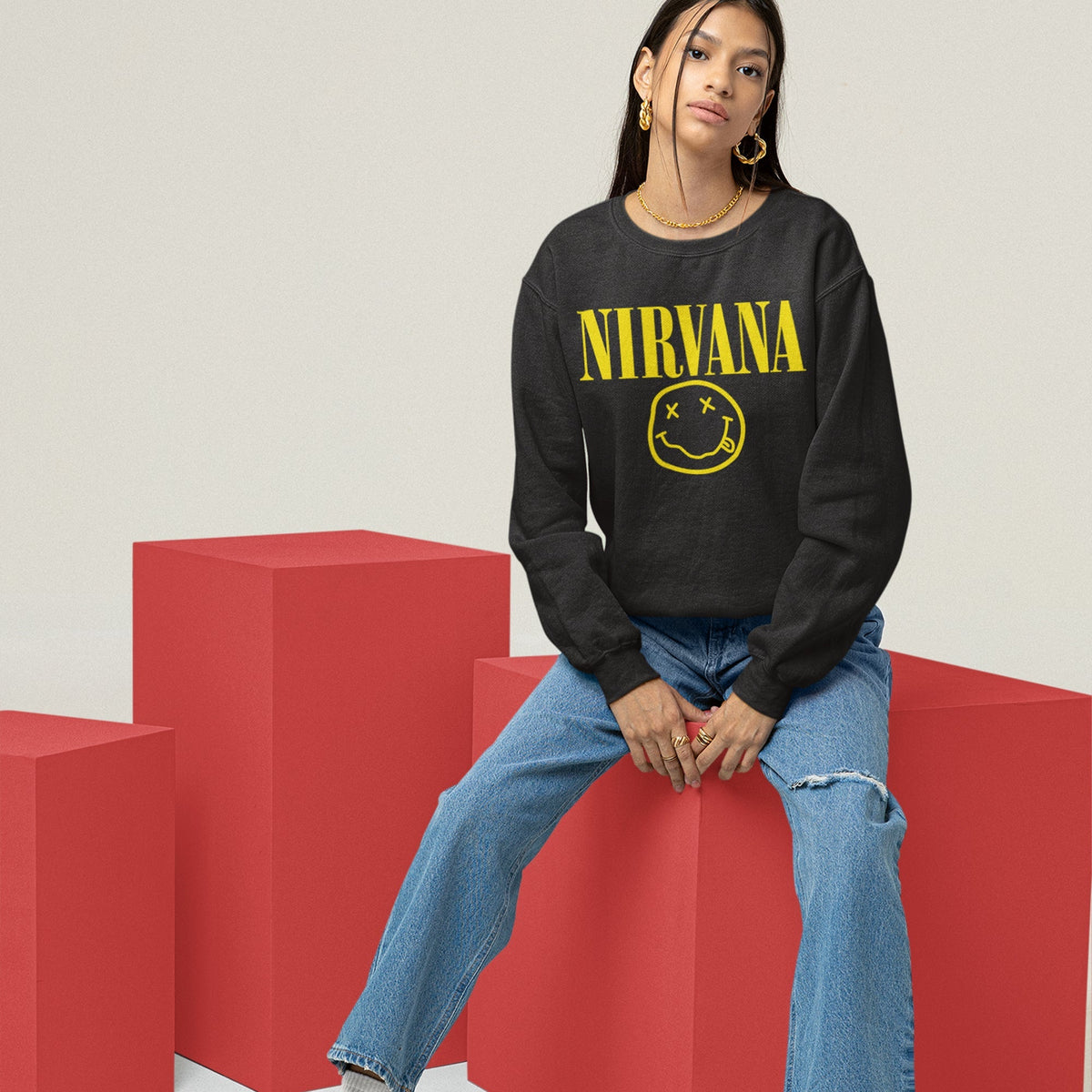 Nirvana Smiley Face Sweatshirt — Black — product photo 8