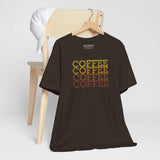 Brewed for Comfort coffee tee side view, brown unisex