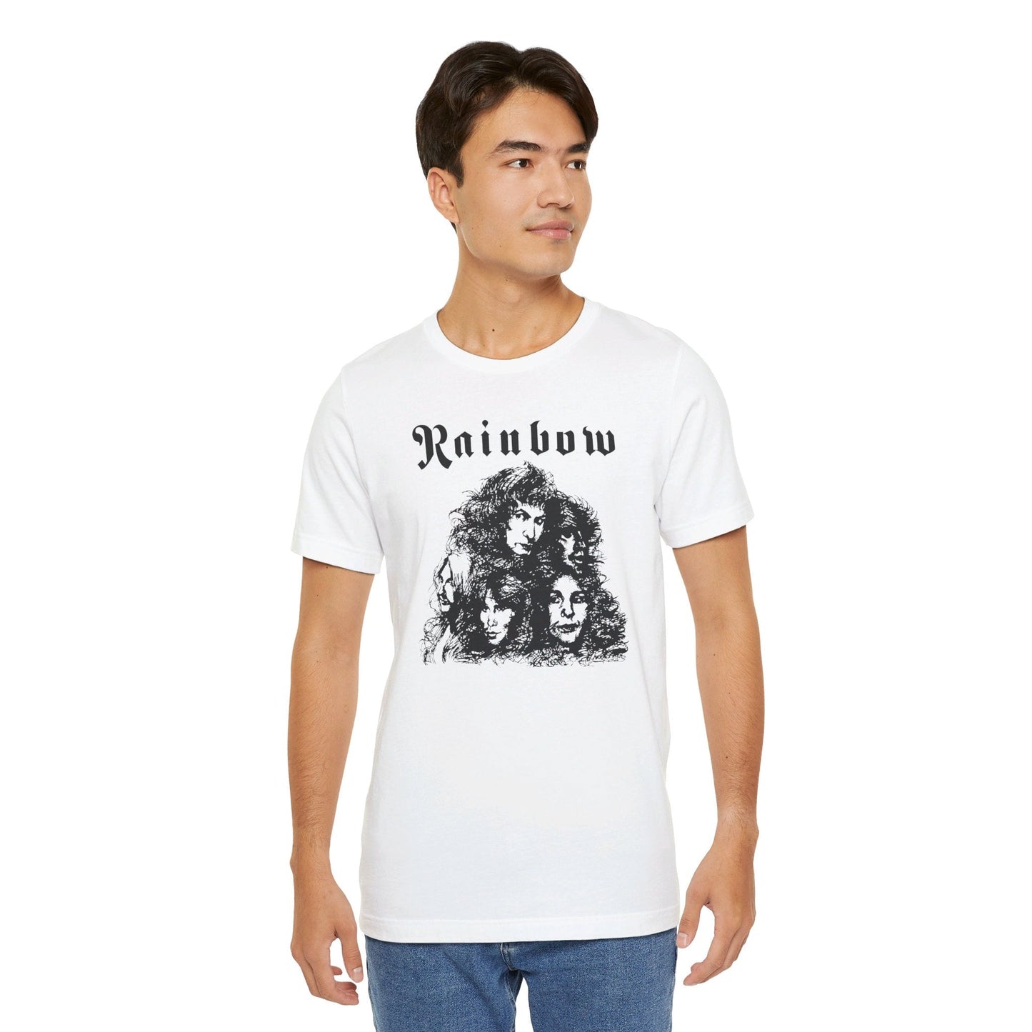 Rainbow Music Band Tee - Unisex Retro Vibes, Soft Cotton, Classic Fit - Lifestyle Image